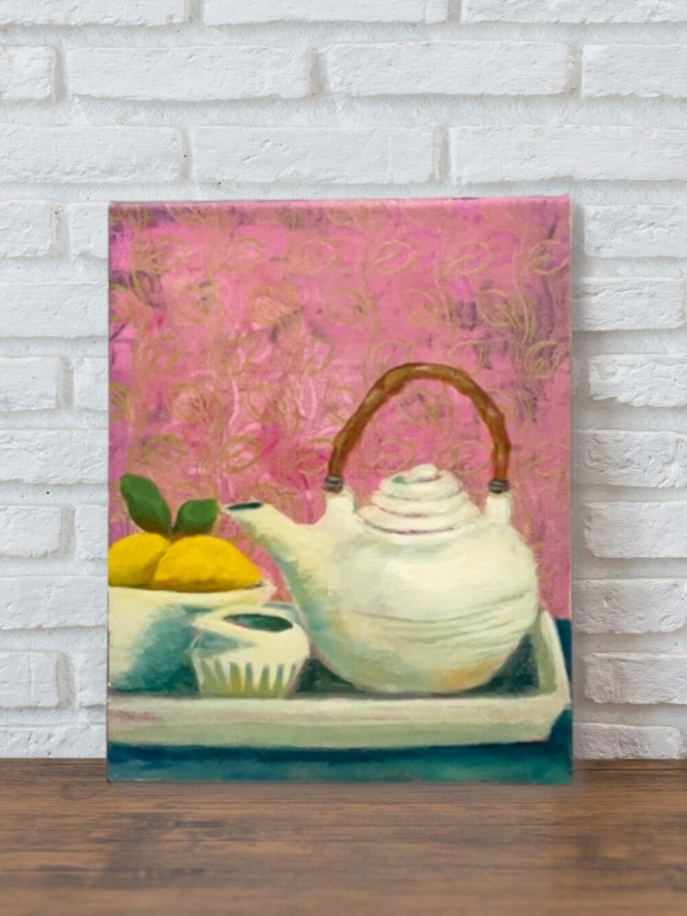 Tea & Lemons Still Life Original Acrylic Painting on 8x10 Canvas Tea Time